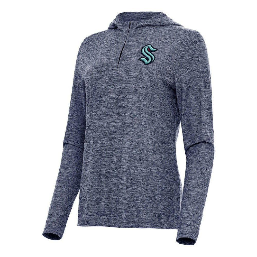 Seattle Kraken Antigua Women's Daybreak Quarter-Zip Hoodie - Heather Deep Sea Blue - NHL