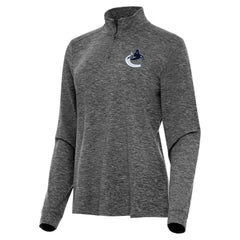 Vancouver Canucks Antigua Women's Mentor Quarter-Zip Mock Long Sleeve Top - Heather Black - NHL