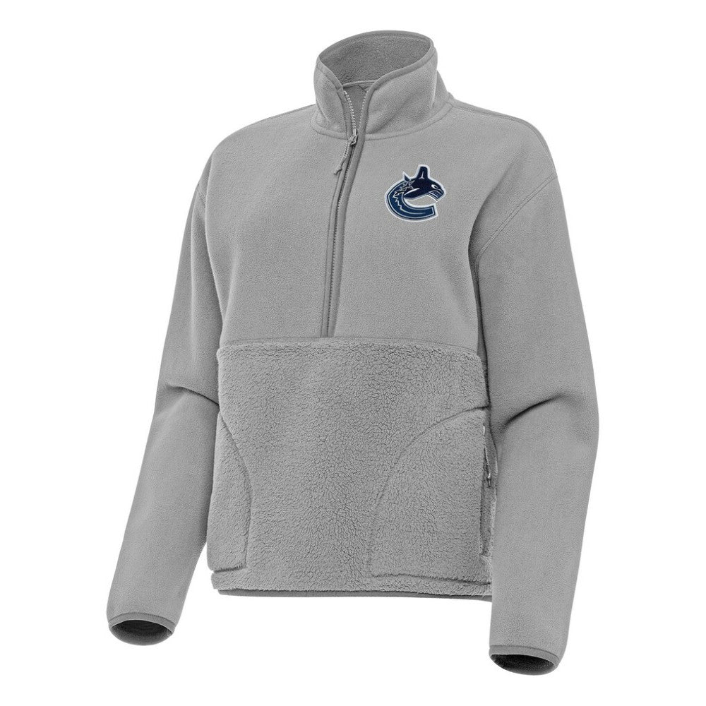 Vancouver Canucks Antigua Women's Figure Half-Zip Pullover Sweatshirt - Gray - NHL