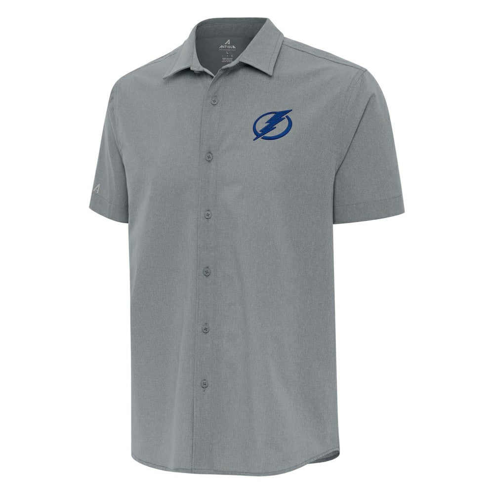Tampa Bay Lightning Antigua Activate Woven Short Sleeve Button-Up Shirt - Gray - NHL