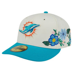 Miami Dolphins New Era Tonal Floral 59FIFTY Fitted Hat Cream/Aqua | NFL