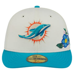 Miami Dolphins New Era Tonal Floral 59FIFTY Fitted Hat Cream/Aqua | NFL