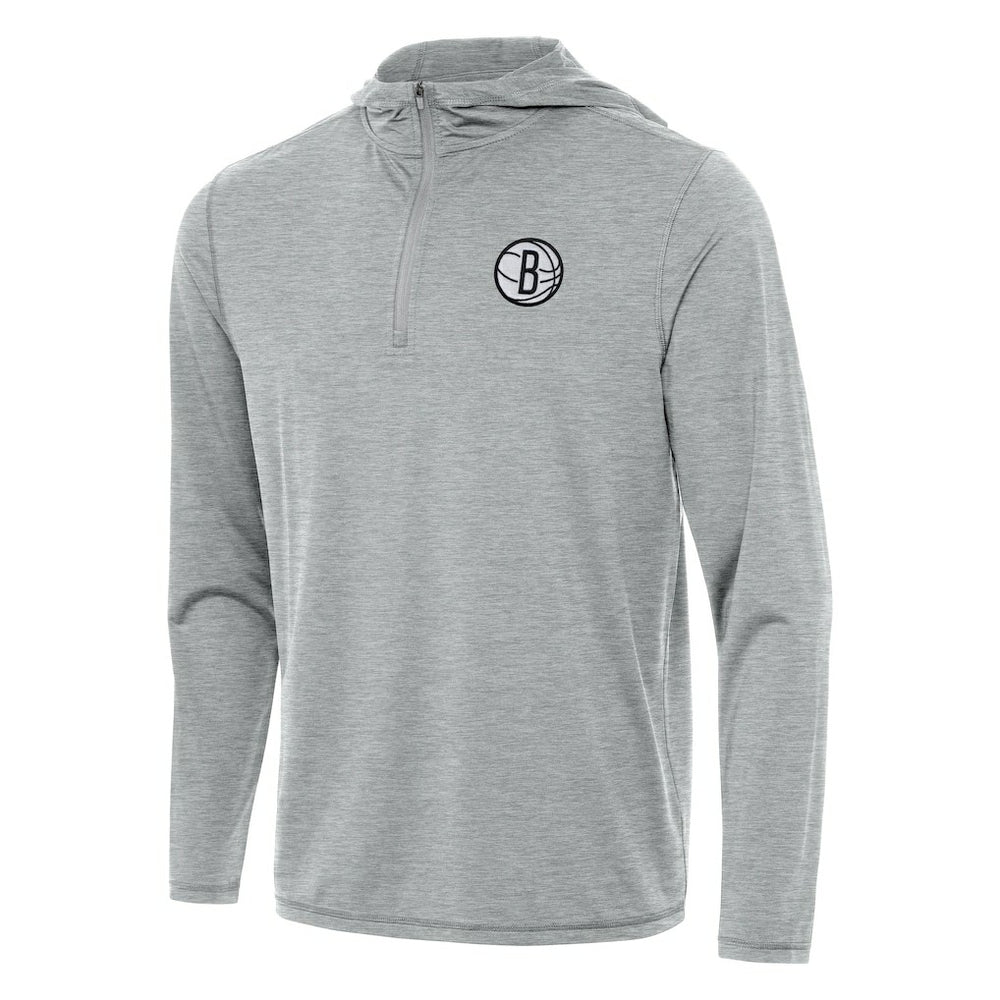 Brooklyn Nets Antigua Tidy Quarter-Zip Hoodie Heather Gray - NBA