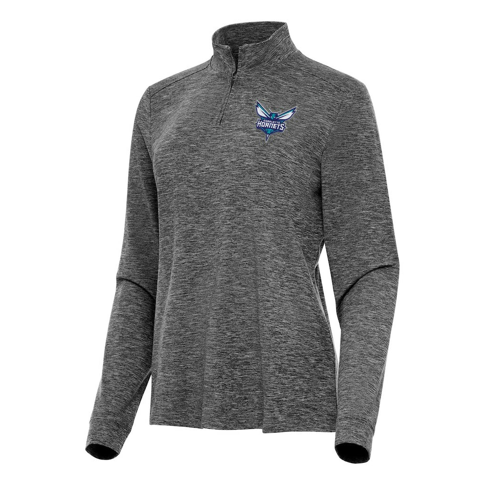 Charlotte Hornets Antigua Women's Mentor Quarter-Zip Mock Long Sleeve Top Heather Black - NBA