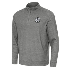 Brooklyn Nets Antigua Subtle Quarter-Zip Sweatshirt Heather Black - NBA