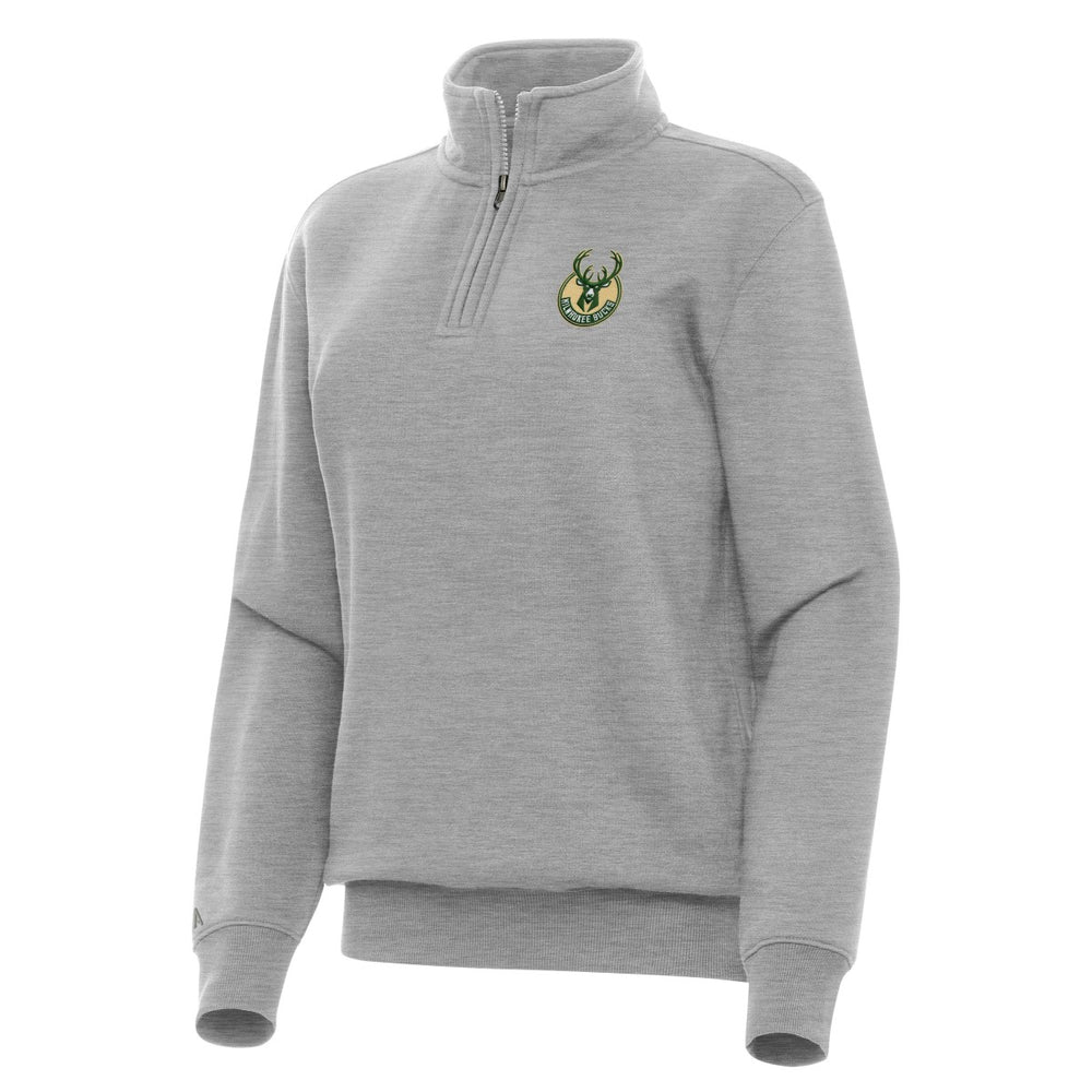 Milwaukee Bucks Antigua Women's Victory Quarter-Zip Sweatshirt Heather Gray - NBA