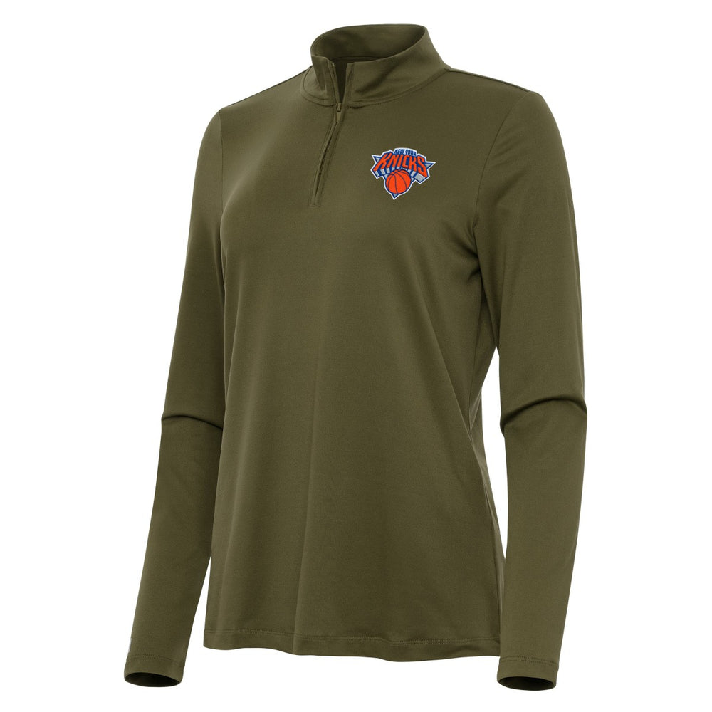New York Knicks Antigua Women's Reprocess Quarter-Zip Top Olive - NBA