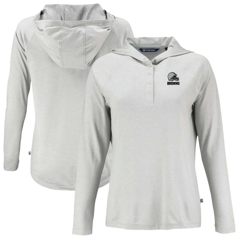 Cleveland Browns Cutter & Buck Women's Coastline Epic Comfort Eco Recycled Quarter-Snap Long Sleeve Hoodie T-Shirt Gray | NFL
