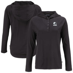Cleveland Browns Cutter & Buck Women's Coastline Epic Comfort Eco Recycled Quarter-Snap Long Sleeve Hoodie T-Shirt Black | NFL