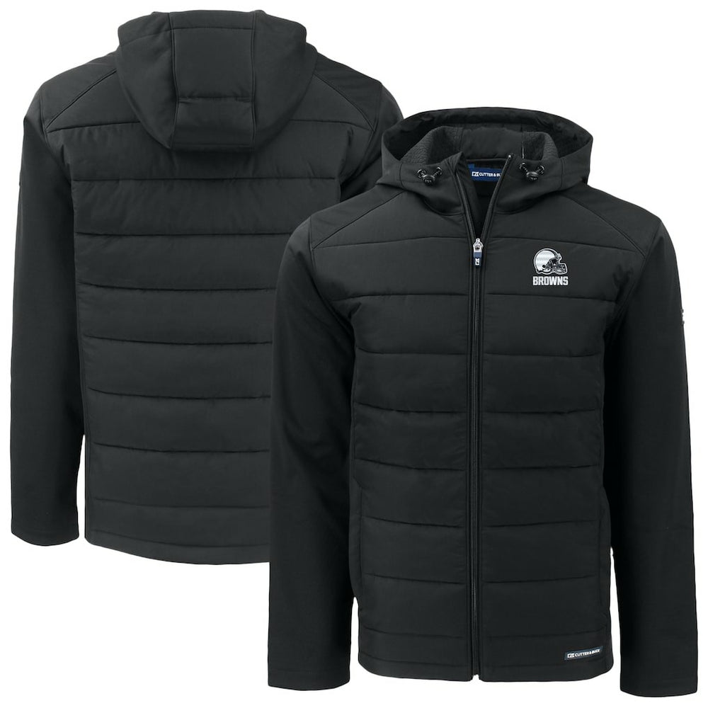 Cleveland Browns Cutter & Buck Evoke Hybrid Eco Softshell Recycled Full-Zip Hooded Jacket Black | NFL