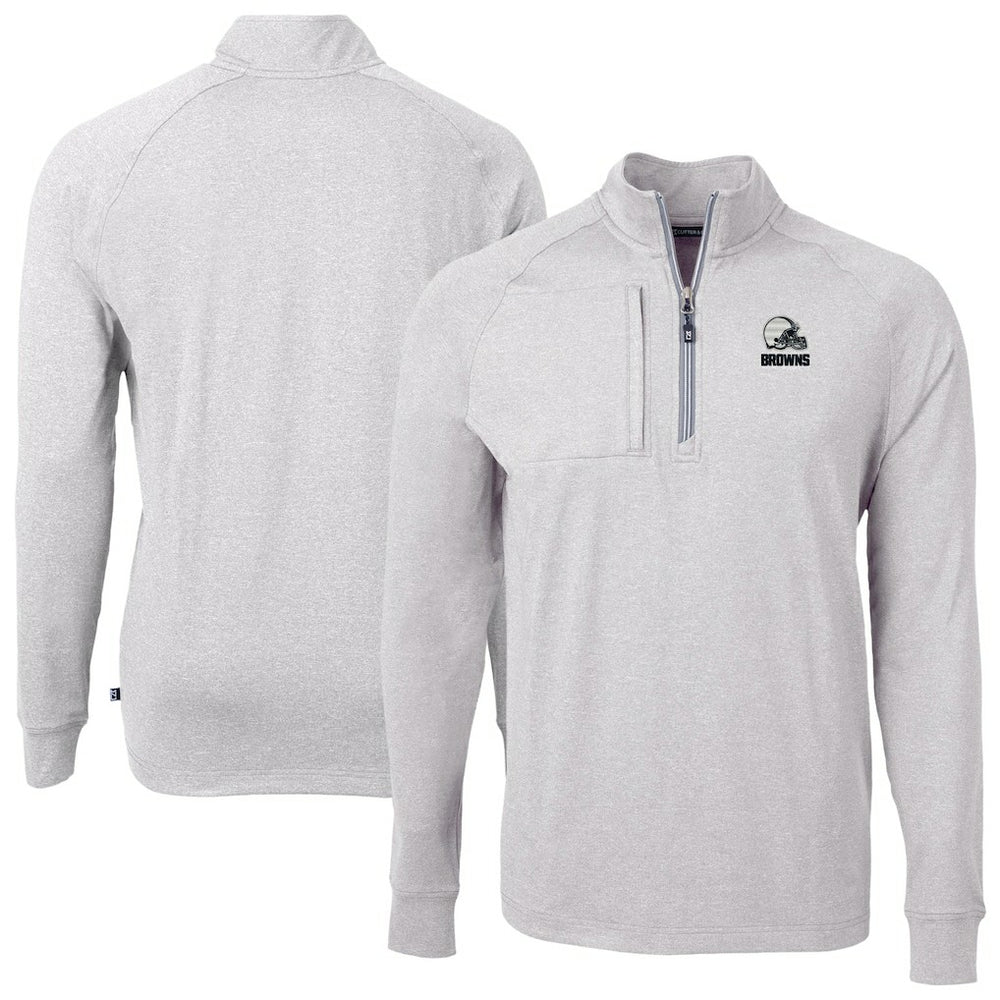 Cleveland Browns Cutter & Buck Big & Tall Adapt Eco Knit Quarter-Zip Top Heather Gray | NFL