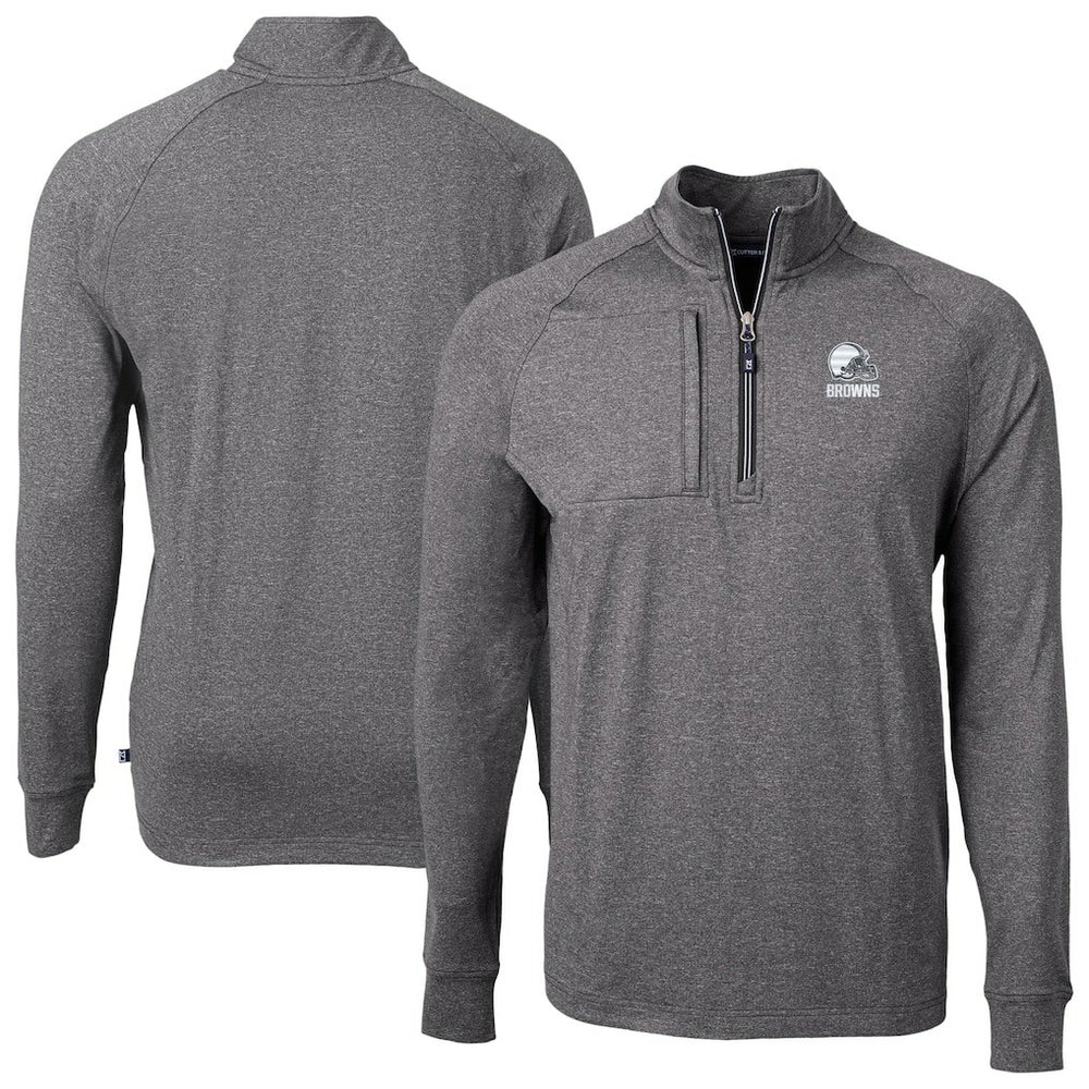 Cleveland Browns Cutter & Buck Big & Tall Adapt Eco Knit Quarter-Zip Top Heather Black | NFL