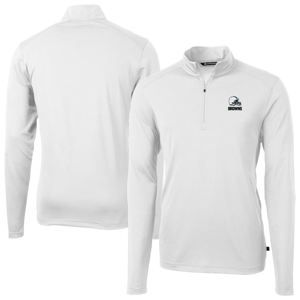 Cleveland Browns Cutter & Buck Big & Tall Virtue Eco Pique Recycled Quarter-Zip Pullover Top White | NFL