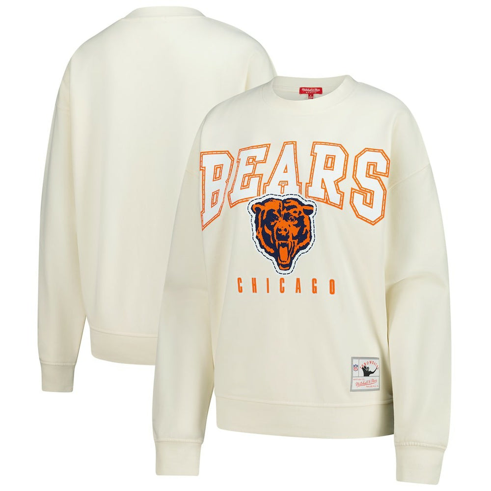Chicago Bears Women's Fandom Fleece Pullover Sweatshirt Cream | Mitchell & Ness
