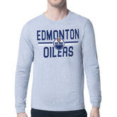 Edmonton Oilers Starter Mesh Look Team Name Logo Long Sleeve T-Shirt - Heather Gray - NHL