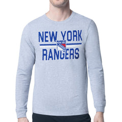 New York Rangers Starter Mesh Look Team Name Logo Long Sleeve T-Shirt - Heather Gray - NHL