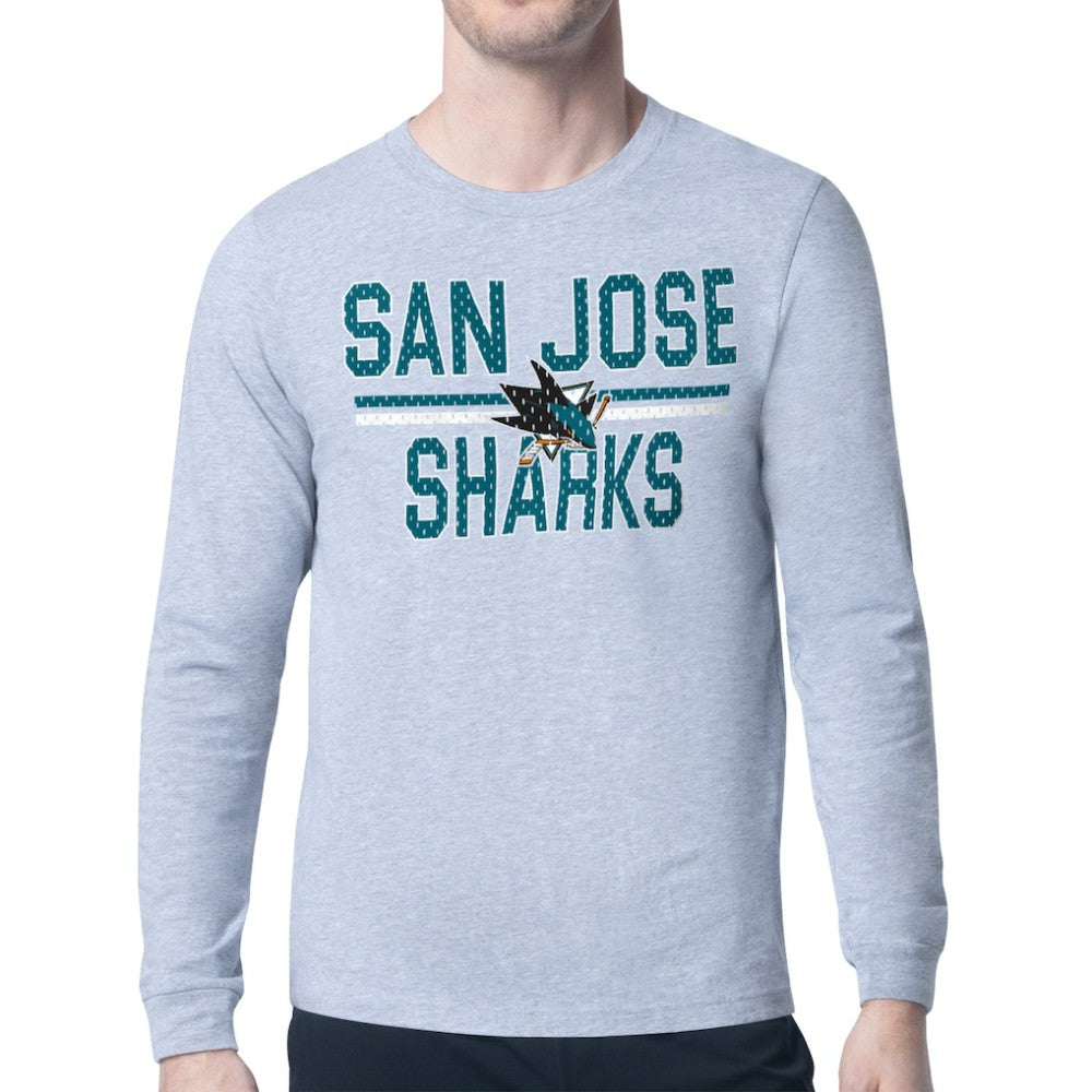 San Jose Sharks Starter Mesh Look Team Name Logo Long Sleeve T-Shirt - Heather Gray - NHL