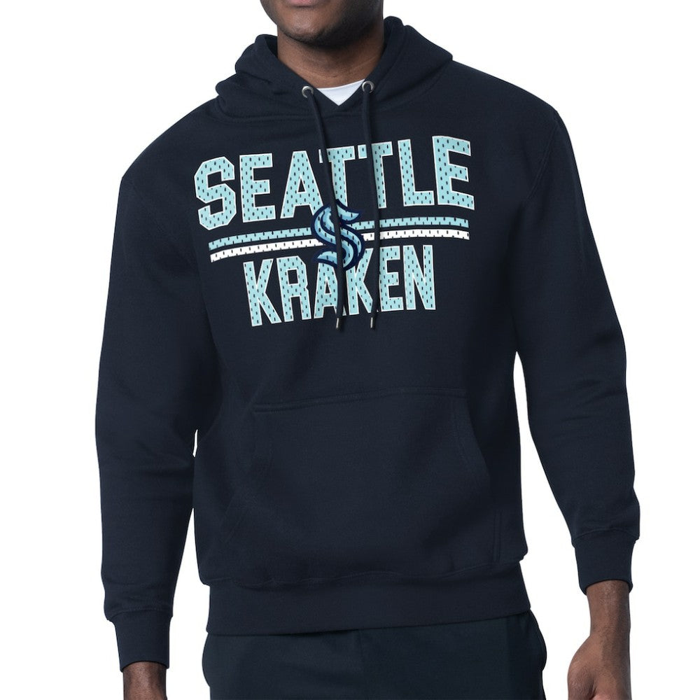 Seattle Kraken Starter Mesh Look Team Name Logo Tri-Blend Pullover Hoodie - Deep Sea Blue - NHL