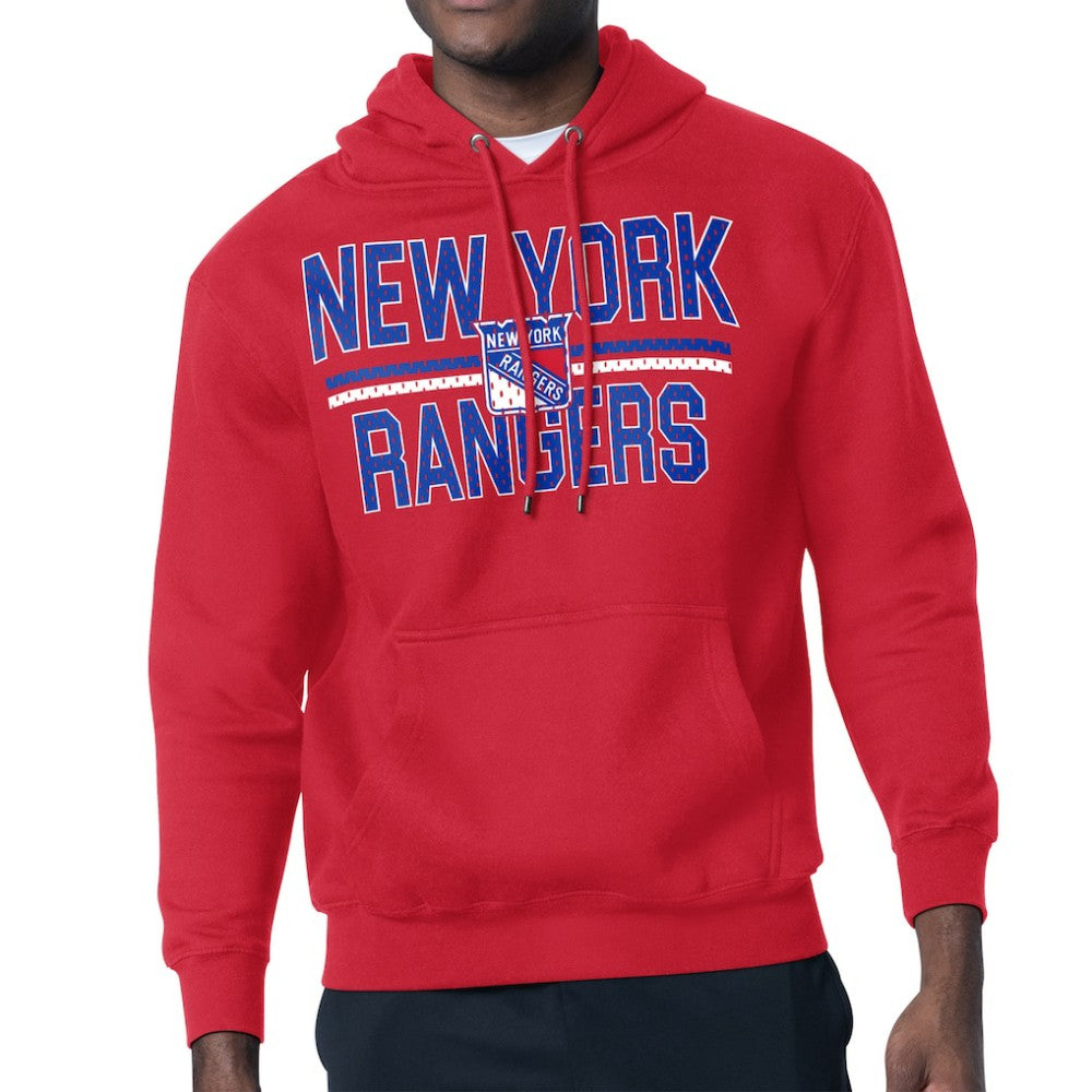 New York Rangers Starter Mesh Look Team Name Logo Tri-Blend Pullover Hoodie - Red - NHL