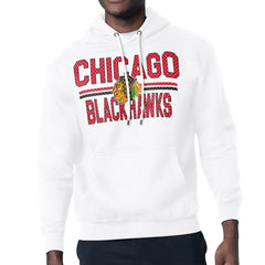 Chicago Blackhawks Starter Mesh Look Team Name Logo Tri-Blend Pullover Hoodie - White - NHL