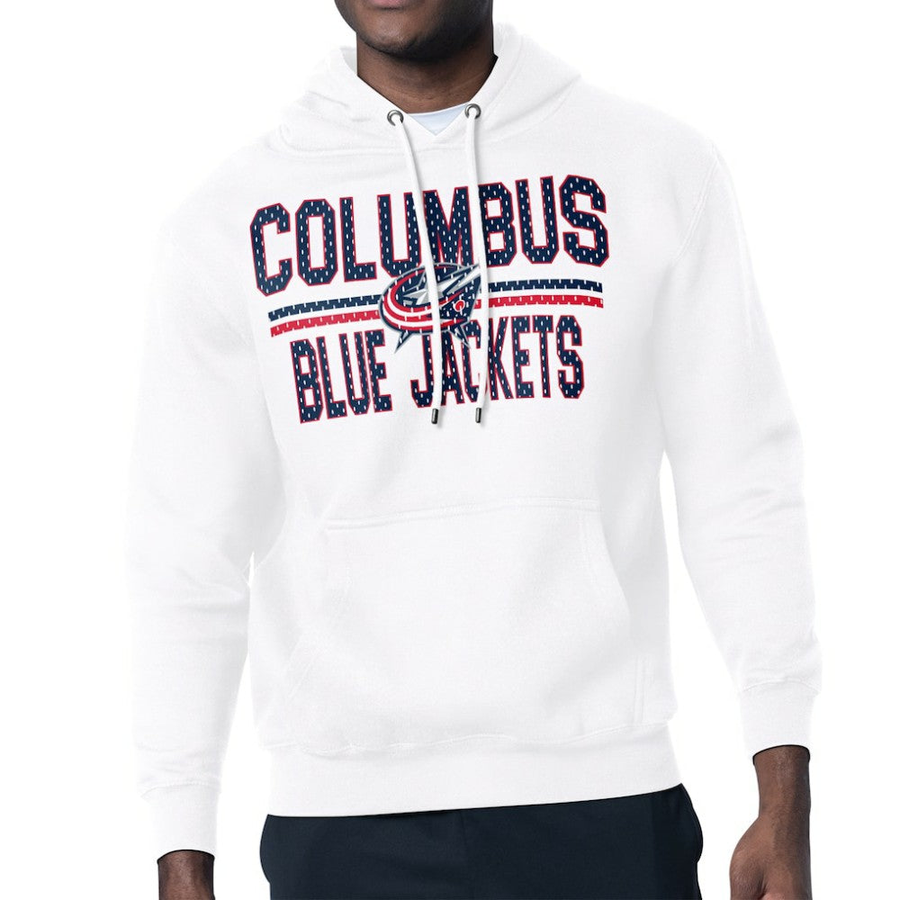 Columbus Blue Jackets Starter Mesh Look Team Name Logo Tri-Blend Pullover Hoodie - White - NHL