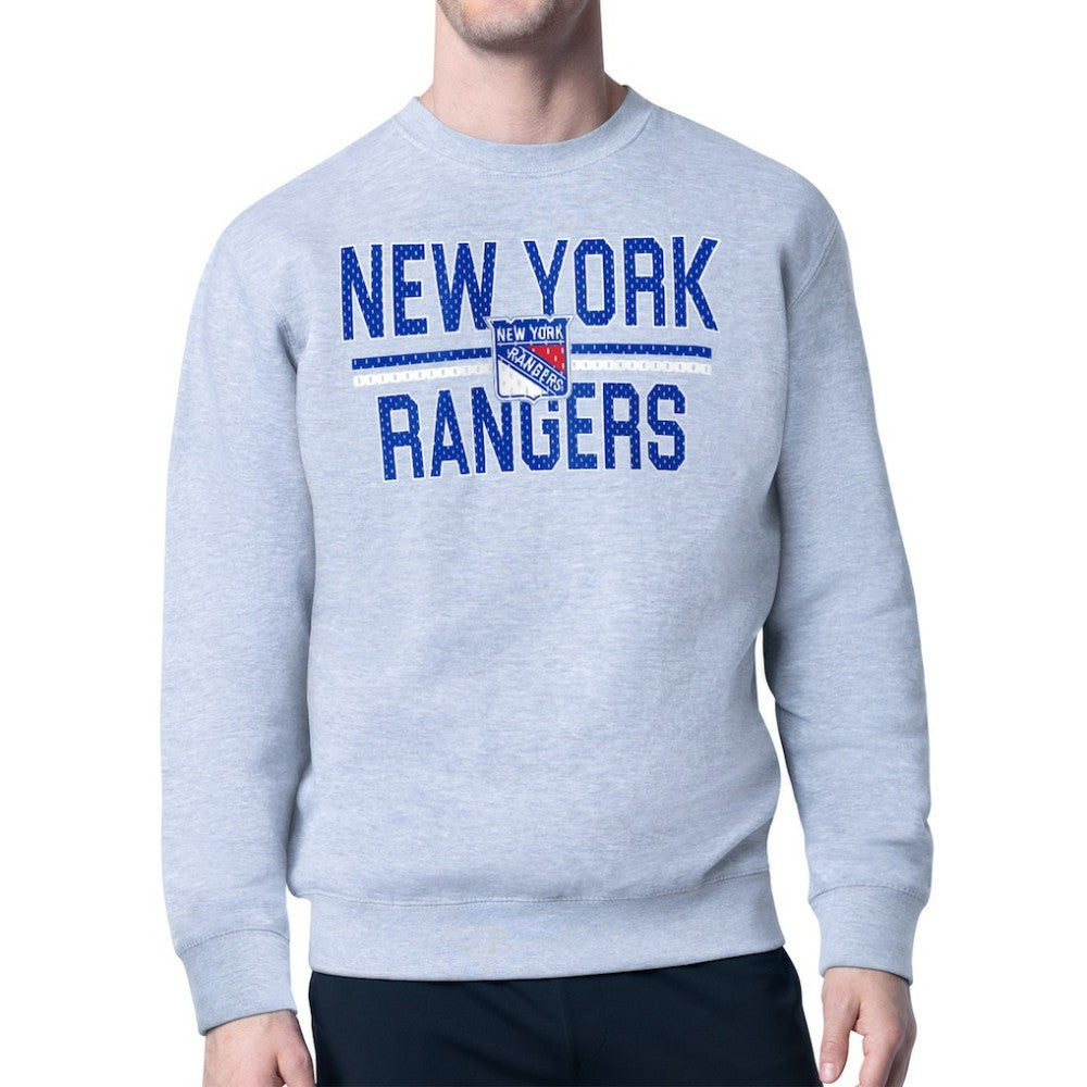 New York Rangers Starter Mesh Look Team Name Logo Pullover Sweatshirt - Heather Gray - NHL