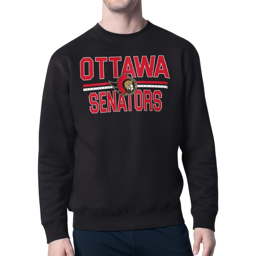 Ottawa Senators Starter Mesh Look Team Name Logo Pullover Sweatshirt - Black - NHL