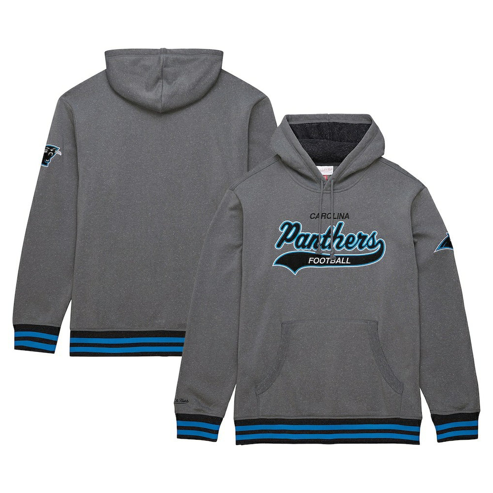 Carolina Panthers Vintage Logo Snow Washed Fleece Pullover Hoodie Heather Gray | Mitchell & Ness