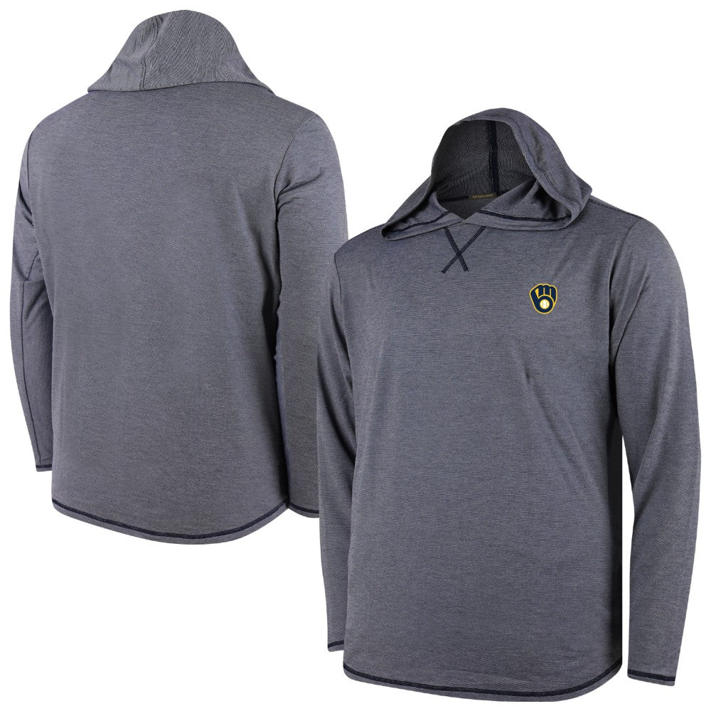 Milwaukee Brewers Butter Stripe Tri-Blend Long Sleeve Hoodie T-Shirt - Navy Hoodies - MLB