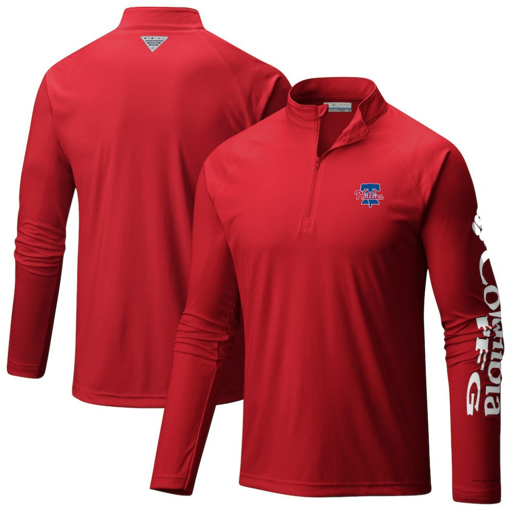 Philadelphia Phillies Columbia Terminal Tackle Raglan Omni-Shade Quarter-Zip Pullover Top - MLB