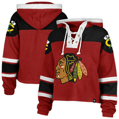 Chicago Blackhawks '47 Women's Cropped Superior Lacer Pullover Hoodie - Red - NHL