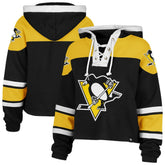 Pittsburgh Penguins '47 Women's Cropped Superior Lacer Pullover Hoodie - Black - NHL