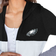 Philadelphia Eagles Gameday Couture Women's Tri-Blend Color Block Lightweight Cardigan Hoodie Black | NFL