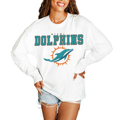 Miami Dolphins Gameday Couture Women's Big Goals Oversized Long Sleeve T-Shirt White | NFL