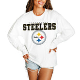 Pittsburgh Steelers Gameday Couture Women's Big Goals Oversized Long Sleeve T-Shirt White | NFL
