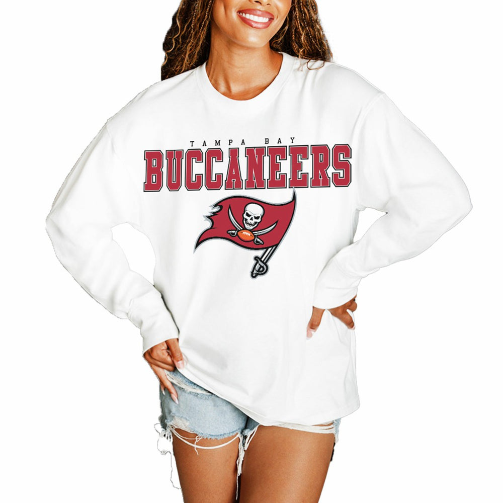 Tampa Bay Buccaneers Gameday Couture Women's Big Goals Oversized Long Sleeve T-Shirt White | NFL