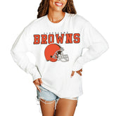 Cleveland Browns Gameday Couture Women's Big Goals Oversized Long Sleeve T-Shirt White | NFL