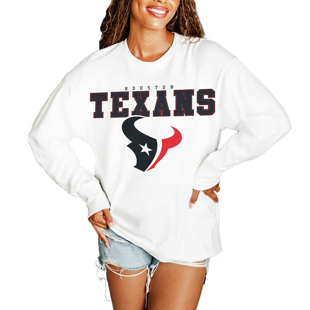 Houston Texans Gameday Couture Women's Big Goals Oversized Long Sleeve T-Shirt White | NFL