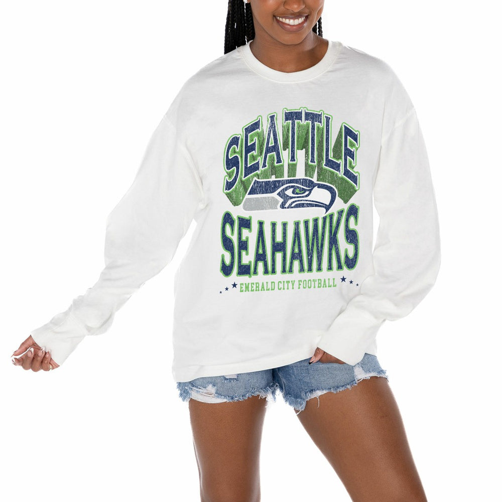 Seattle Seahawks Gameday Couture Women's Time Out Oversized Long Sleeve T-Shirt White | NFL
