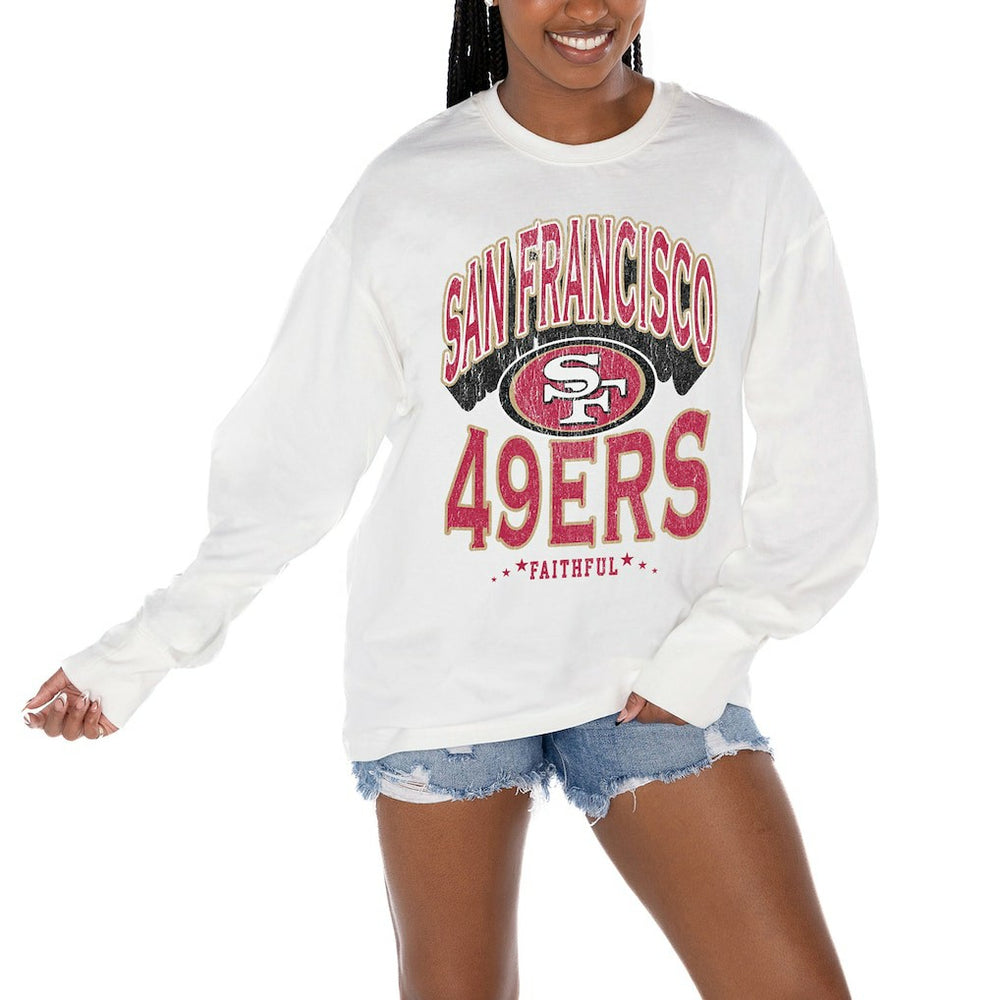 San Francisco 49ers Gameday Couture Women's Time Out Oversized Long Sleeve T-Shirt White | NFL