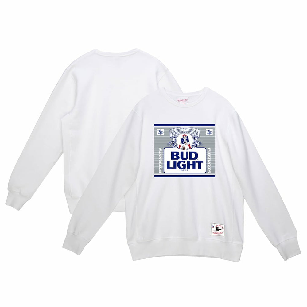 New England Patriots x Bud Light The Crest Pullover Sweatshirt White | Mitchell & Ness
