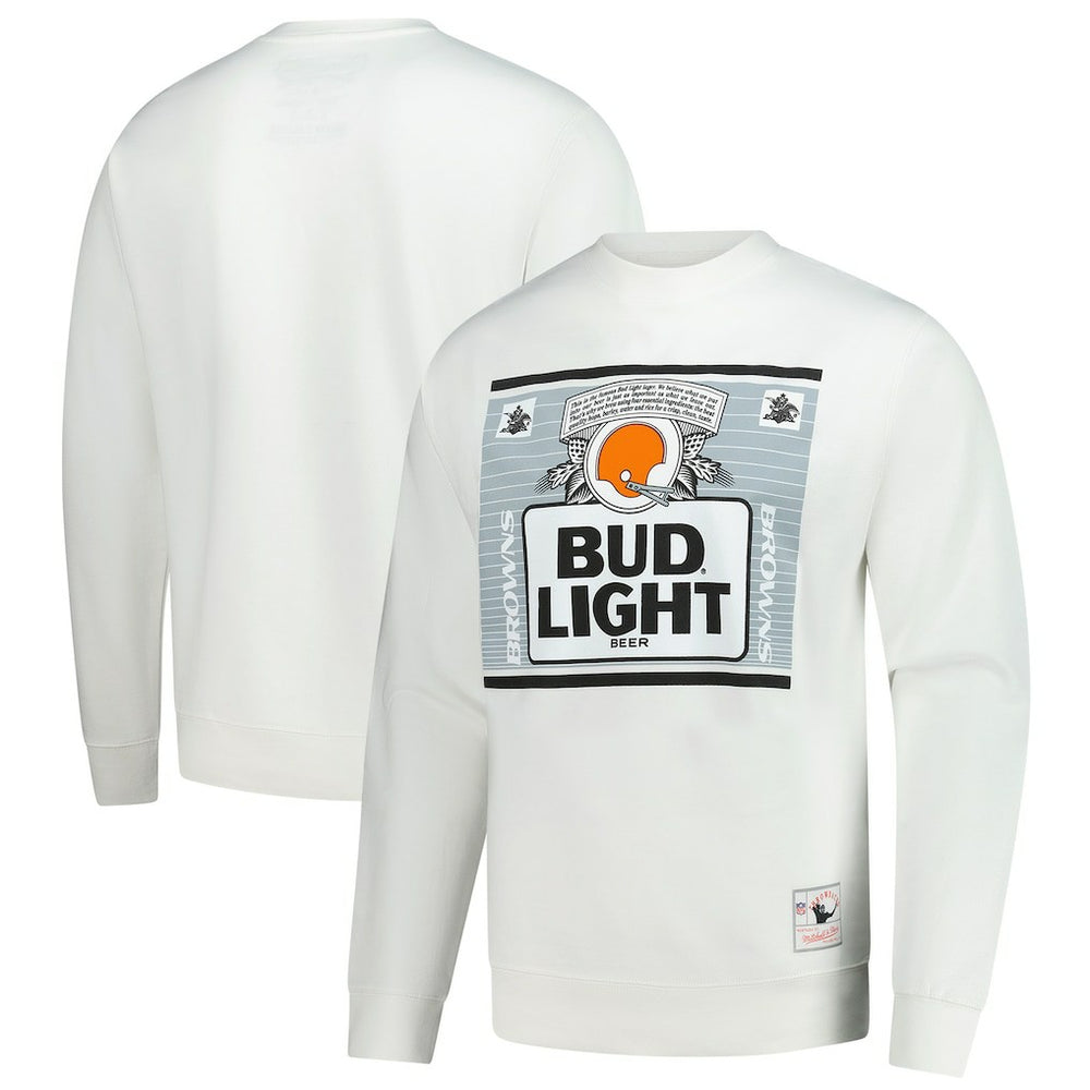 Cleveland Browns x Bud Light The Crest Pullover Sweatshirt White | Mitchell & Ness