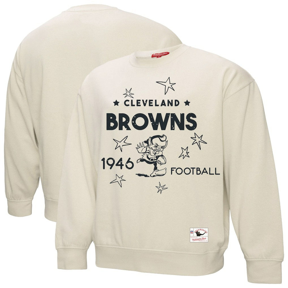 Cleveland Browns Women's Shooting Stars Pullover Sweatshirt Cream | Mitchell & Ness