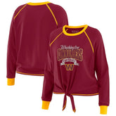 Washington Commanders WEAR by Erin Andrews Women's Plus Size Tie-Front Long Sleeve Top Burgundy/Gold | NFL