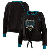 Jacksonville Jaguars WEAR by Erin Andrews Women's Plus Size Tie-Front Long Sleeve Top Black/Teal | NFL