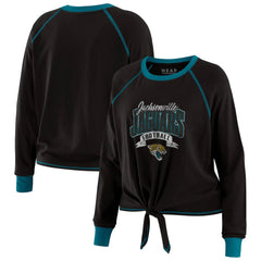 Jacksonville Jaguars WEAR by Erin Andrews Women's Plus Size Tie-Front Long Sleeve Top Black/Teal | NFL