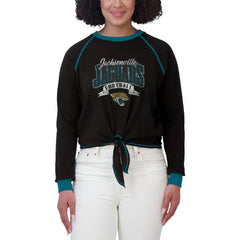 Jacksonville Jaguars WEAR by Erin Andrews Women's Plus Size Tie-Front Long Sleeve Top Black/Teal | NFL