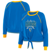 Los Angeles Chargers WEAR by Erin Andrews Women's Plus Size Tie-Front Long Sleeve Top Powder Blue/Gold | NFL