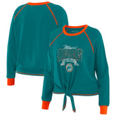 Miami Dolphins WEAR by Erin Andrews Women's Plus Size Tie-Front Long Sleeve Top Aqua/Orange | NFL