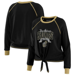 New Orleans Saints WEAR by Erin Andrews Women's Plus Size Tie-Front Long Sleeve Top Black/Gold | NFL